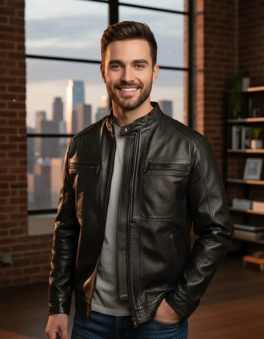 Jaqueta masculina de couro legítimo