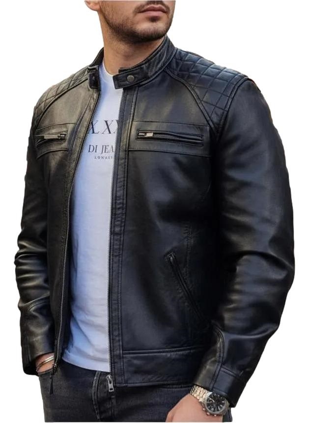 Jaqueta de Couro Legítimo Masculino Esportiva