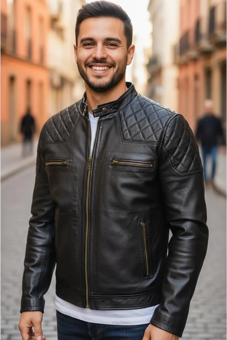 Jaqueta de couro esportiva masculina