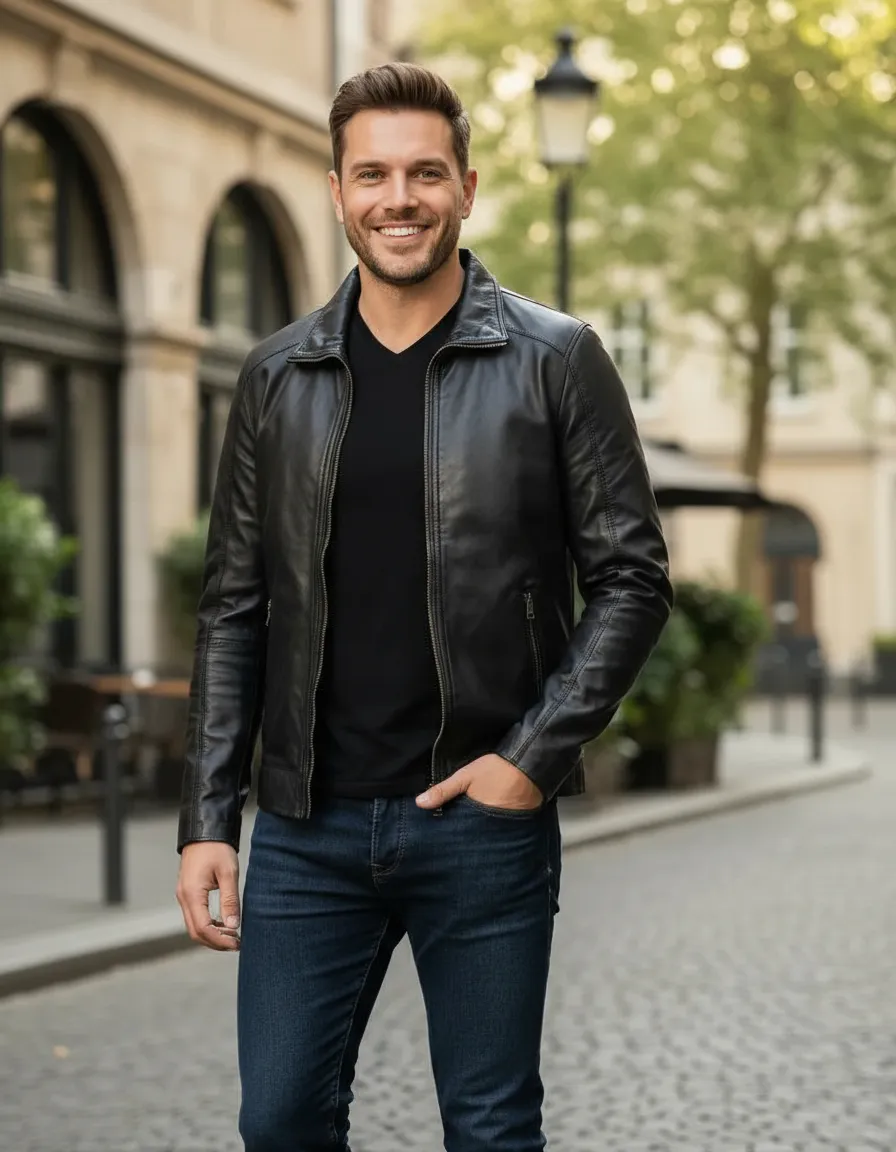 Miniatura 22 - Jaqueta de Couro Legítimo Masculino Esportiva