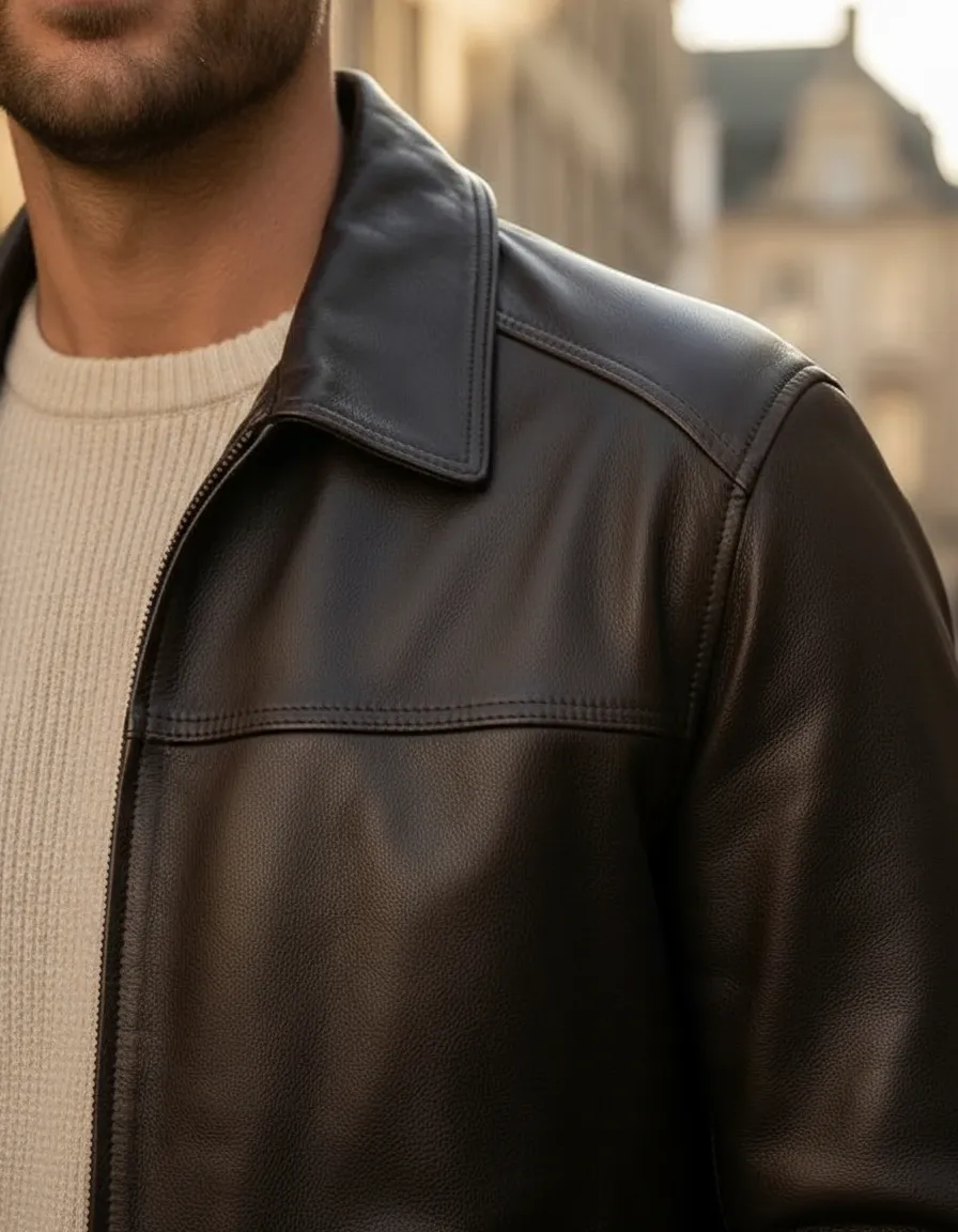 Miniatura 25 - Jaqueta de Couro Legítimo Masculino Esportiva